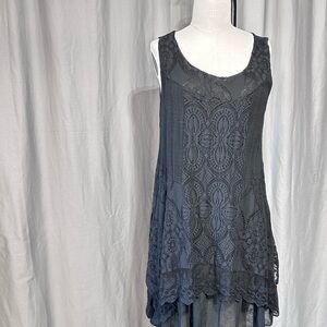 Elegant Gray Lace Sleeveless Dress Seduzione Black Crochet Cotton Dress Sz L